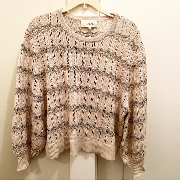 THE GREAT. Sweaters - THE GREAT Beige Open Knit Metallic Sweater